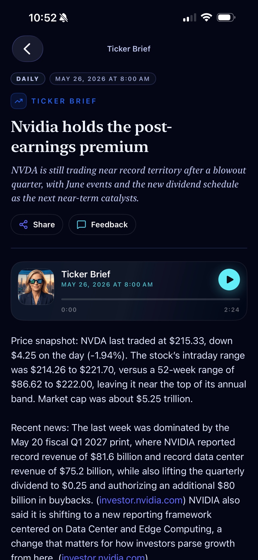 Ticker Brief on a phone